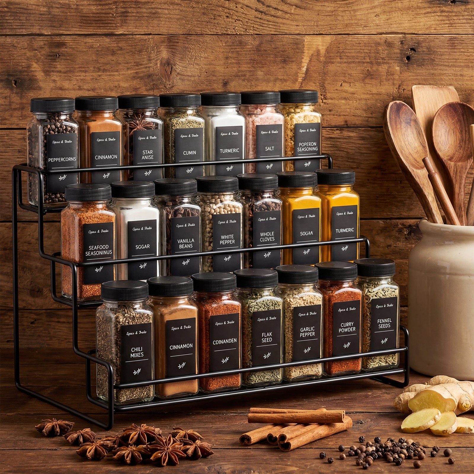 whonline 16pcs/24pcs/36pcs/48pcs Spice Jars, 4oz Glass Spice Jars with Labels - Shaker Lids, Collapsible Funnel, Brush and Marker, Seasoning Bottles for Spice Rack Drawer Cabinet