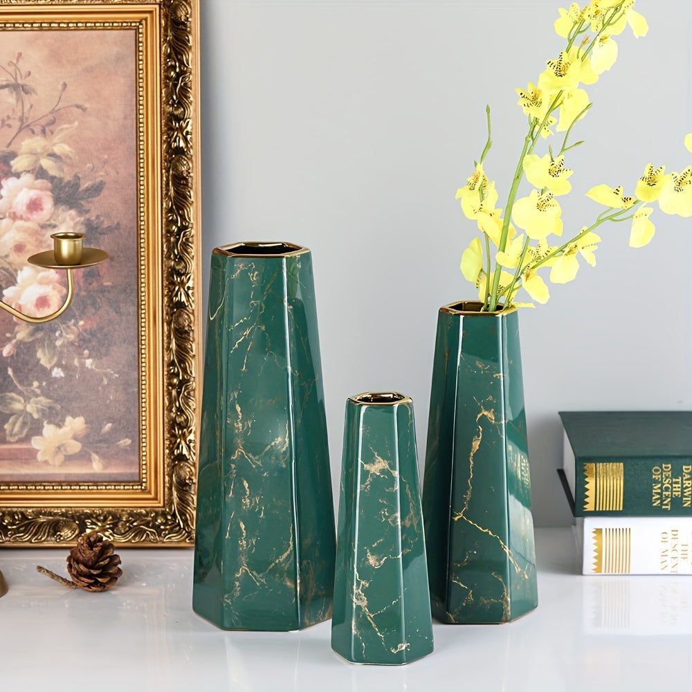 Compact Ceramic Flower Vase – tabletop floral display and modern home decor, White Gold Green Gold Finish Marble Ceramic Flower Vase Home Decor Vase And Table, designed for American homes, daily convenience and practical gifting