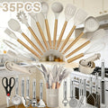 Kitchen Essential – Kitchen Utensil Set - 34/35pcs Silicone Cooking Utensils, Heat-Resistant Kitchen Utensil Spatula Set, Suitable for Non-Stick Pans, Wooden Handle Kitchen Tool Set for Mode