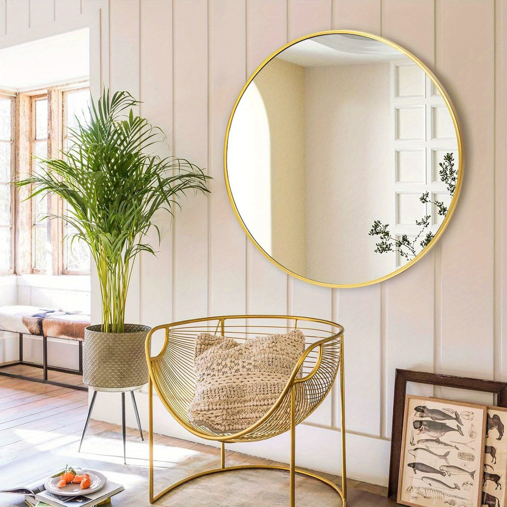 Versatile Home Accent Rug – comfortable decorative floor coverage, Modern Round Metal Wall Mirror - Matte Black Golden Finish Easy to Hang Minimalist, designed for American homes, daily convenience and practical gifting