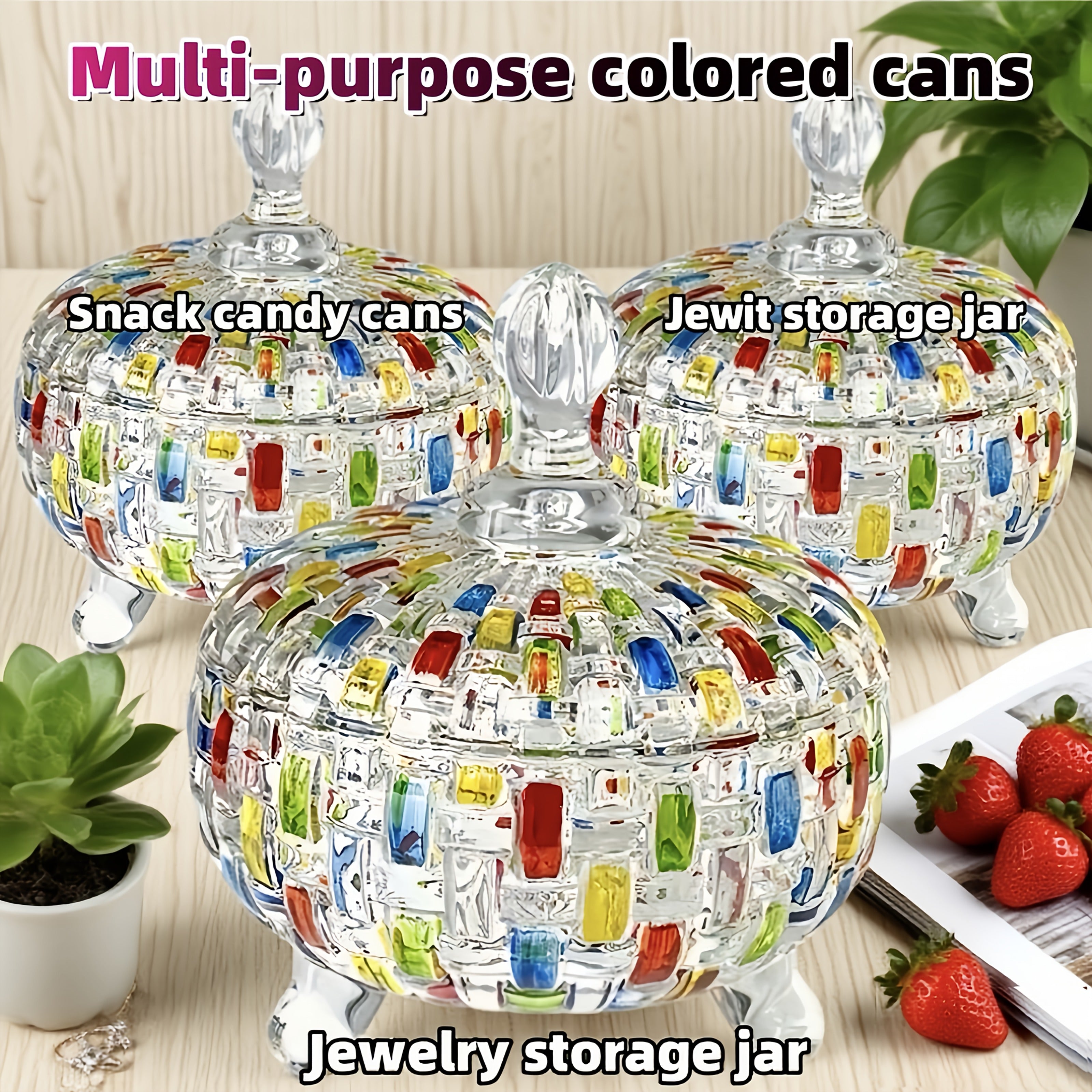 Versatile Airtight Storage Jar Set – clear reusable pantry storage, High Rating - Elegant Painted Crystal Candy Jar with Lid - Snack Jar Jewelry, designed for American homes, daily convenience and practical gifting