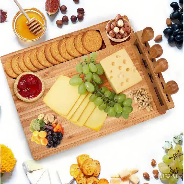 Compact Bamboo Cutting Board Set – durable food prep and serving, A Cheese Platter Innovative Cheese Board And Cutlery Set Made from Wood Perfect for, designed for American homes, daily convenience and practical gifting
