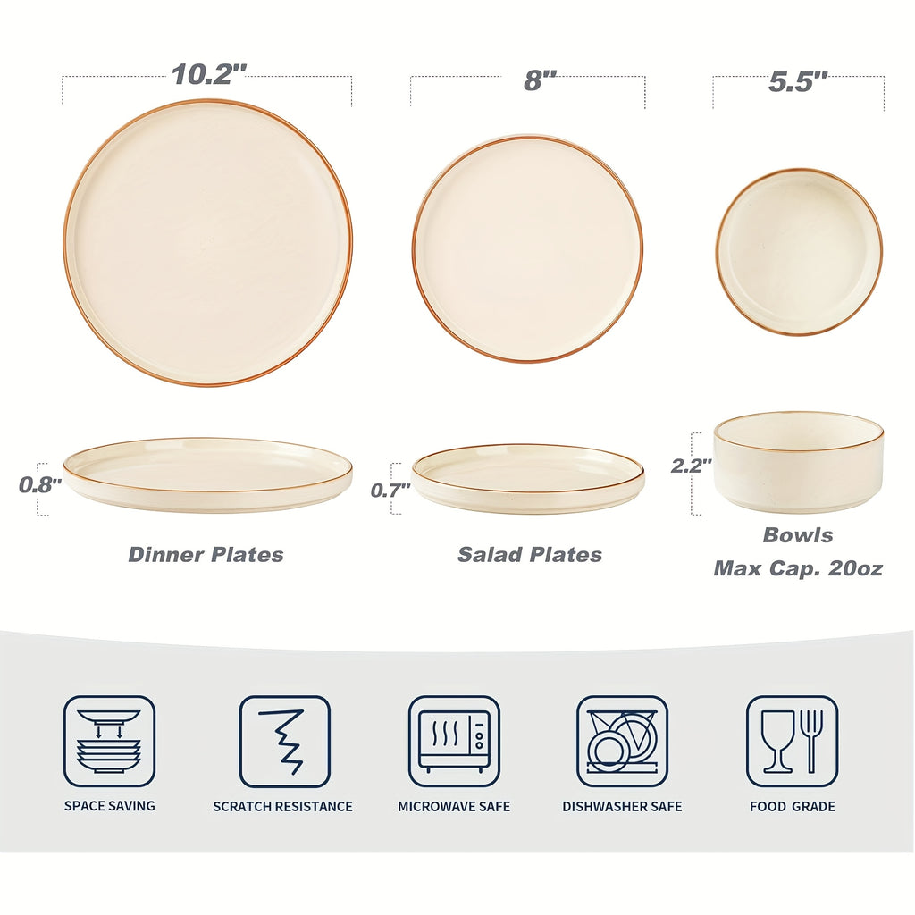 12pcs Stoneware Dinnerware Set for 4, Microwave And Dishwasher Safe