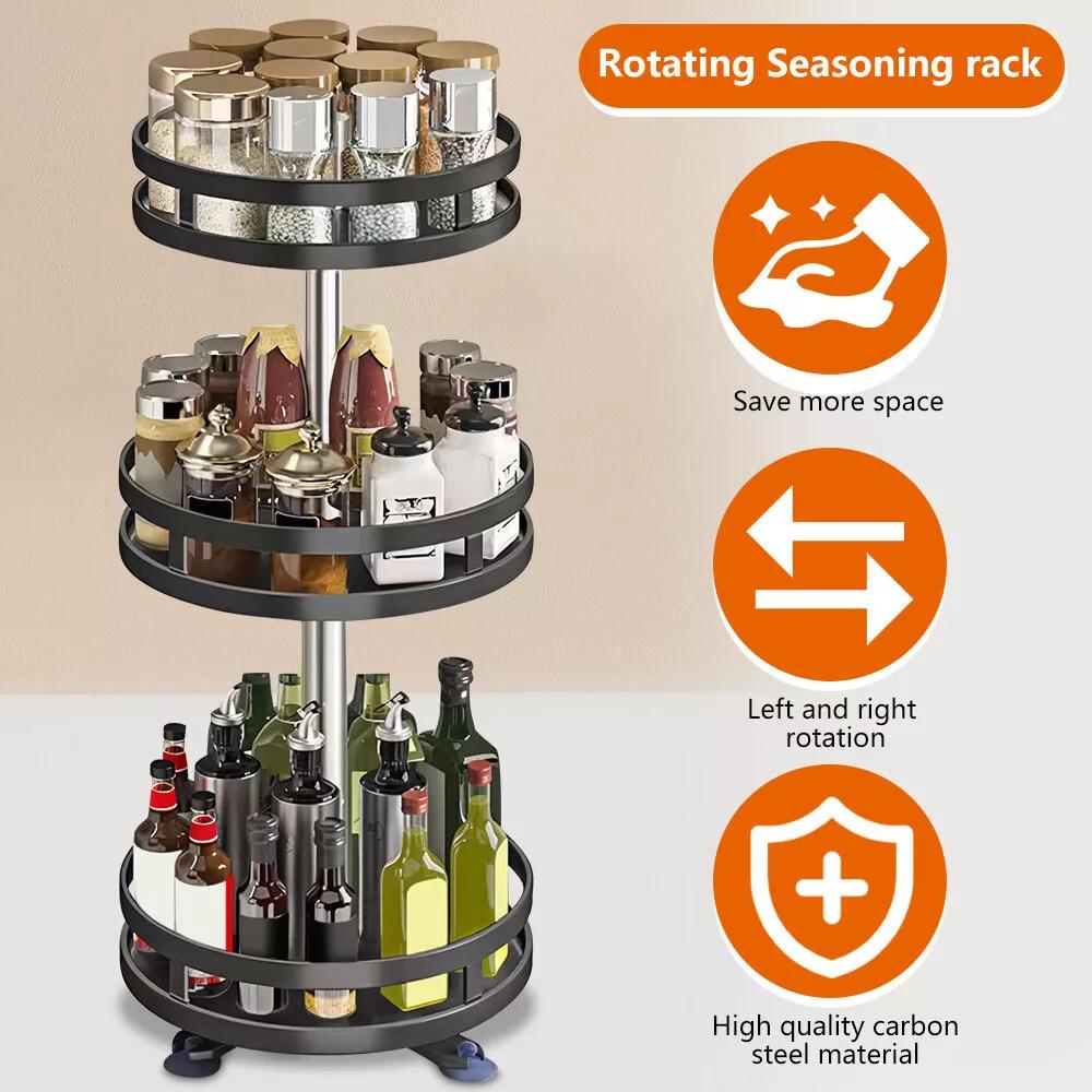 Kitchen Essential – Lazy Susan Organizer Spice Rack - 2 3 Tier Height Adjustable Spice Organization for Cabinet, Metal Seasoning Organizer Lazy Turntable Spice Organizer for Table Top Pantry