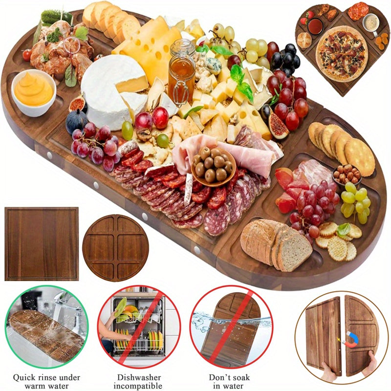 Large Acacia Wood Serving Board - Wood Cheese & Charcuterie Platter with Semi-Circular Edges, Expandable Food Tray for Weddings, Parties, Housewarming Gifts - Grain & Dining Board ( for & Cooked Foods)