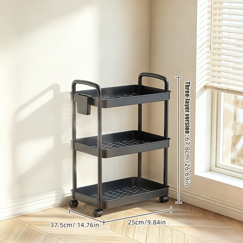 3/4/5-Tier Plastic Rolling Utility Cart with Handle, Multi-Functional Storage Trolley for Office, Living Room, Kitchen, Movable Storage Organizer with Wheels, White