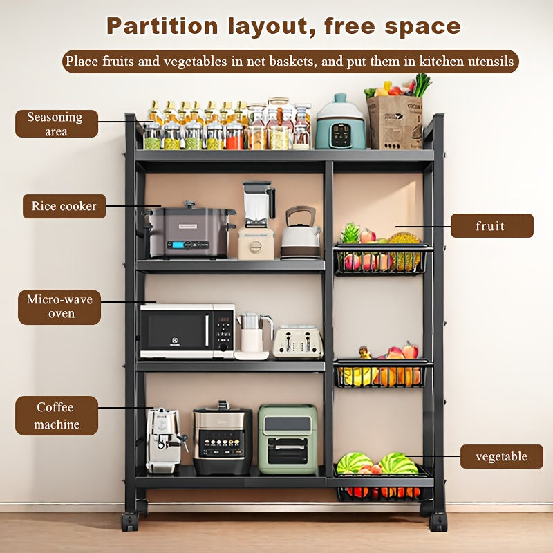 Smart 1pc Adjustable Home Storage Rack – durable multi-purpose storage, 1pc Movable Storage Rack Adjustable 4-Storey Kitchen Shelf with 3 Wire Baskets Kitchen Organizer, designed for American homes, daily convenience and practical gifting
