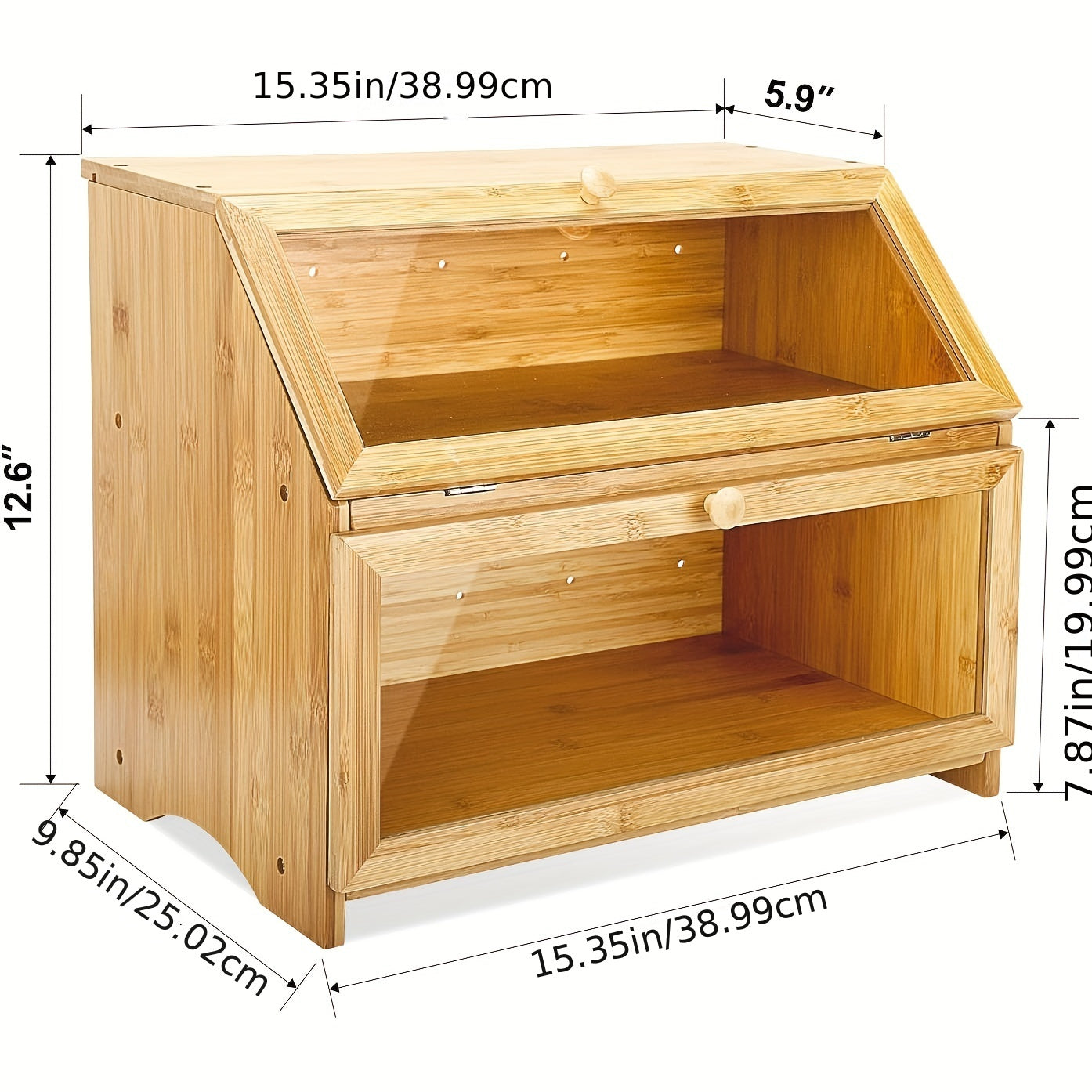 Double Layer Large Bread Box for Kitchen Counter, Wooden Large Capacity Bread Storage Bin (Natural Bamboo)