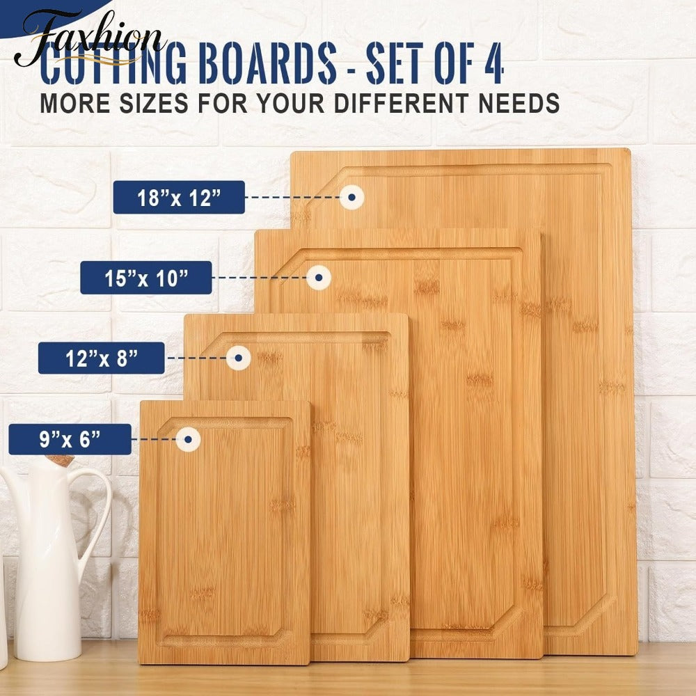 Set of Four Large Bamboo Cutting Boards, Featuring a Heavy-Duty Design with a Juice Groove, Ideal for Slicing Meat, Vegetables, And Cheese. Perfect for Family Gatherings, Parties, And As Gifts for Mother'S Day