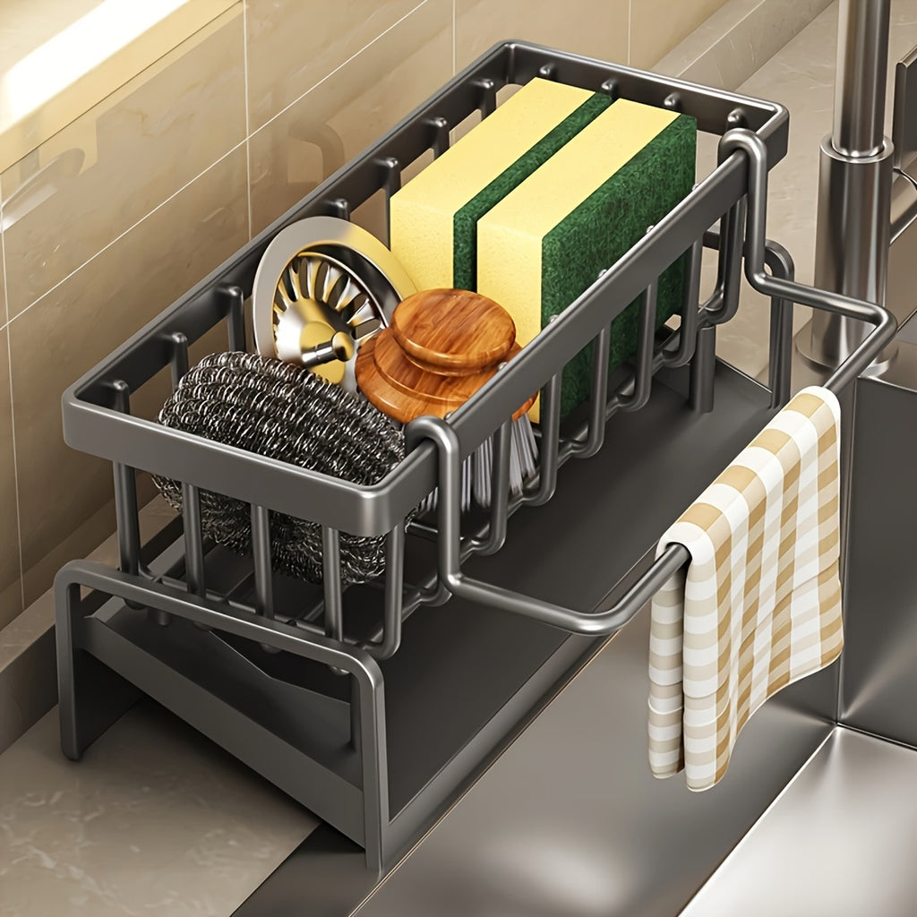 Kitchen Essential – Kitchen Sink Caddy with Drainage, Kitchen Sink Organizer with Removable Brush Holder, Sink Caddy with Drainage for Dishwashing Brush, Sponge, Soap And Scrubbing Additions