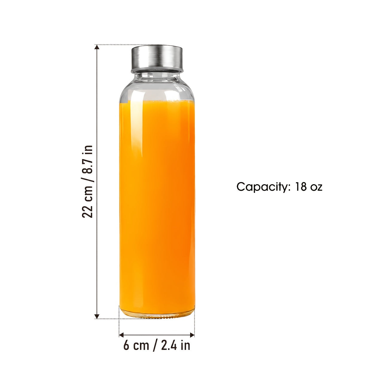6/8pcs Glass Bottles with Lid, 18oz Clear Juice Bottles, Leakproof & Reusable Glass Bottle with Stainless Steel Cap-for Juice, Beverage, Refrigerator, Travel Use