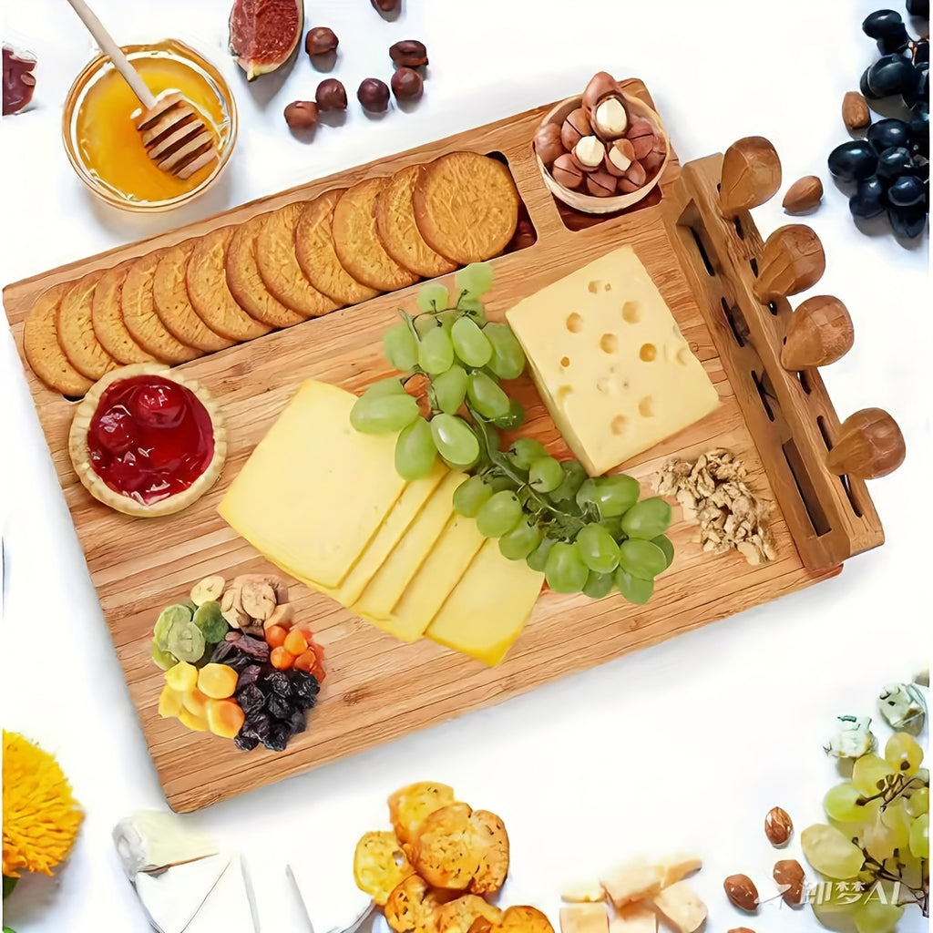 Compact Bamboo Cutting Board Set – durable food prep and serving, A Cheese Platter Innovative Cheese Board And Cutlery Set Made from Wood Perfect for, designed for American homes, daily convenience and practical gifting
