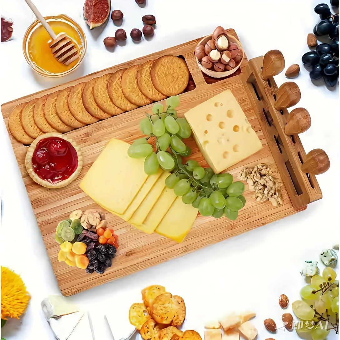 Compact Bamboo Cutting Board Set – durable food prep and serving, A Cheese Platter Innovative Cheese Board And Cutlery Set Made from Wood Perfect for, designed for American homes, daily convenience and practical gifting