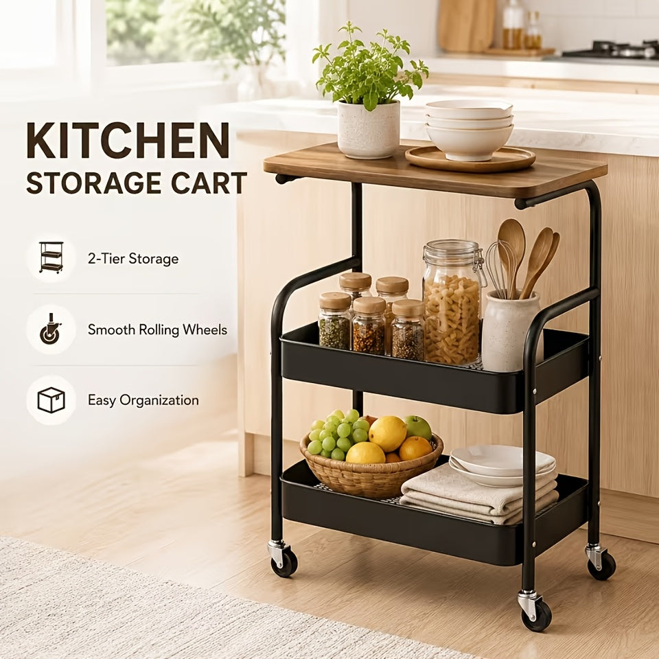 Multi-functional Three-Tier Rolling Cart, Multi-purpose Metal Storage Rack, Snack Rack, with Portable Wheels, Suitable for Kitchen, Home, or Office Use, Office Storage and Organization Rolling Cart, Standing Shelf