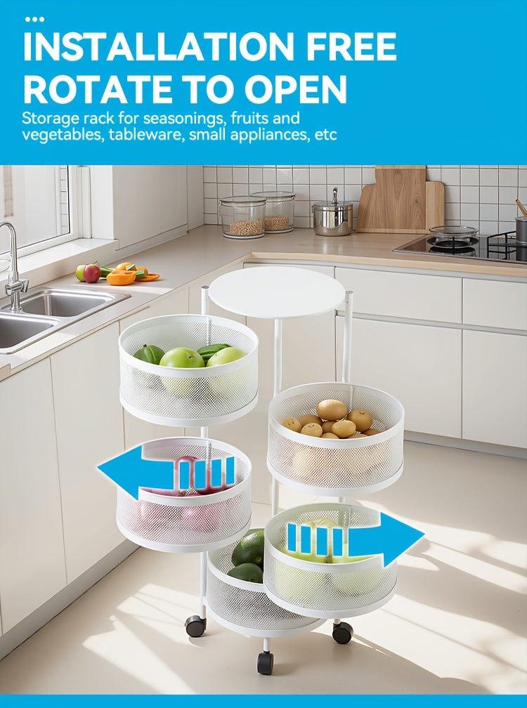 Rotatable Multi-Layer Circular Storage Rack, Mobile Storage Cart, Round Floor-Standing Multi-Layer Rotatable Vegetable Basket Storage Rack, Practical Storage Rack, Storage Items File Rack, Perfect for Kitchen, Office, Bathroom, Living Room, Bedroom