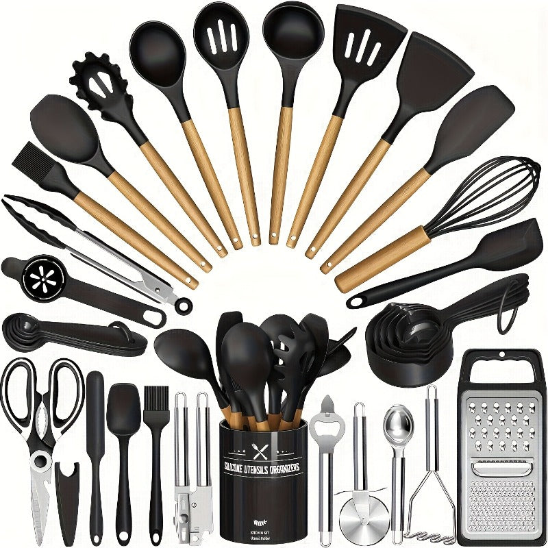 Modern 46pcs Kitchen Cookware Set – versatile meal preparation, 46pcs Various Colors Nonstick Cookware Set with Silicone Cookware Tools Stainless Steel Handle Spatulas, designed for American homes, daily convenience and practical gifting