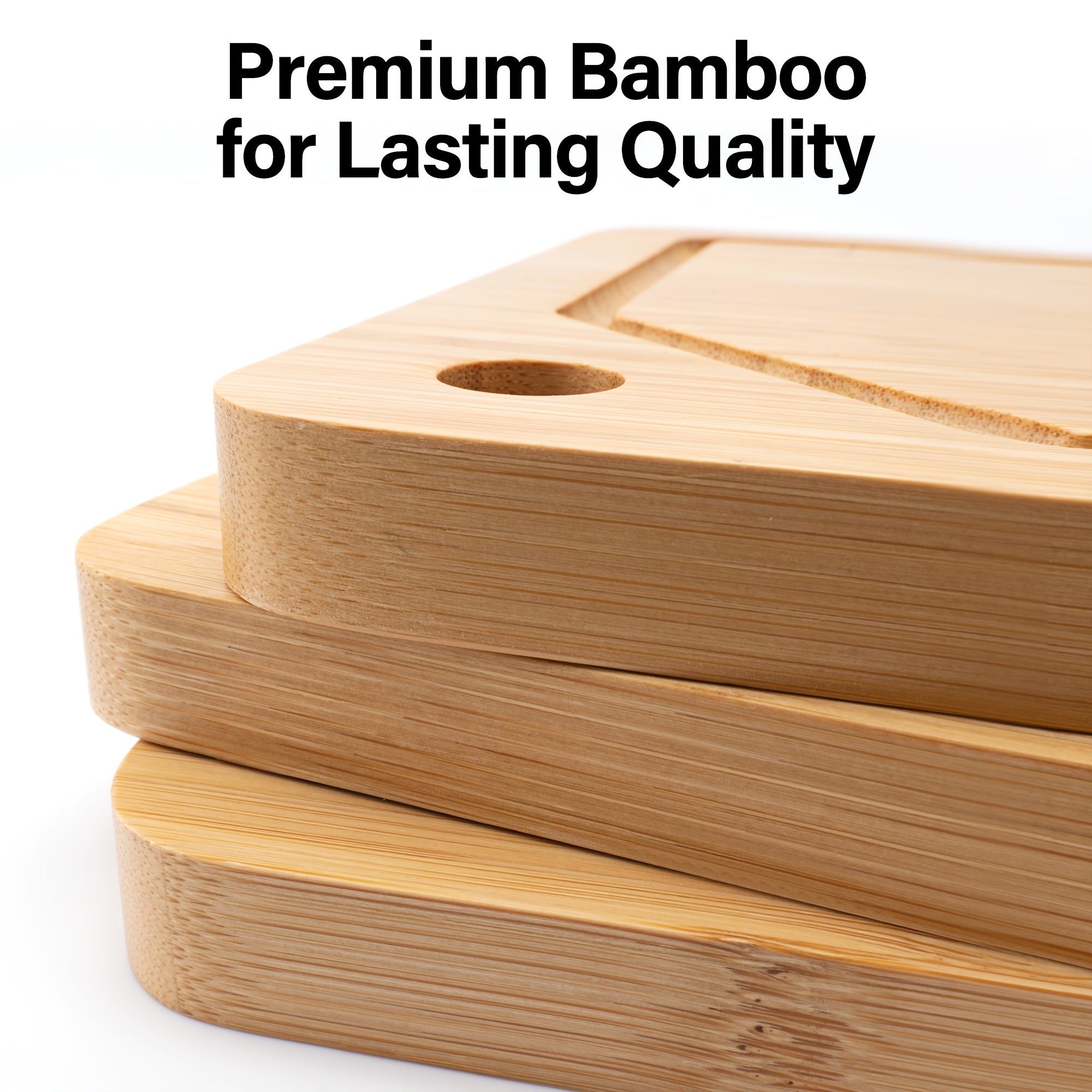Bamboo Cutting Board for Kitchen, Bamboo Cutting Board Set Of 3 with Juice Groove, Double-Sided Chopping Board Serving Board with Hanging Hole for Meat, Vegetables And Cheese