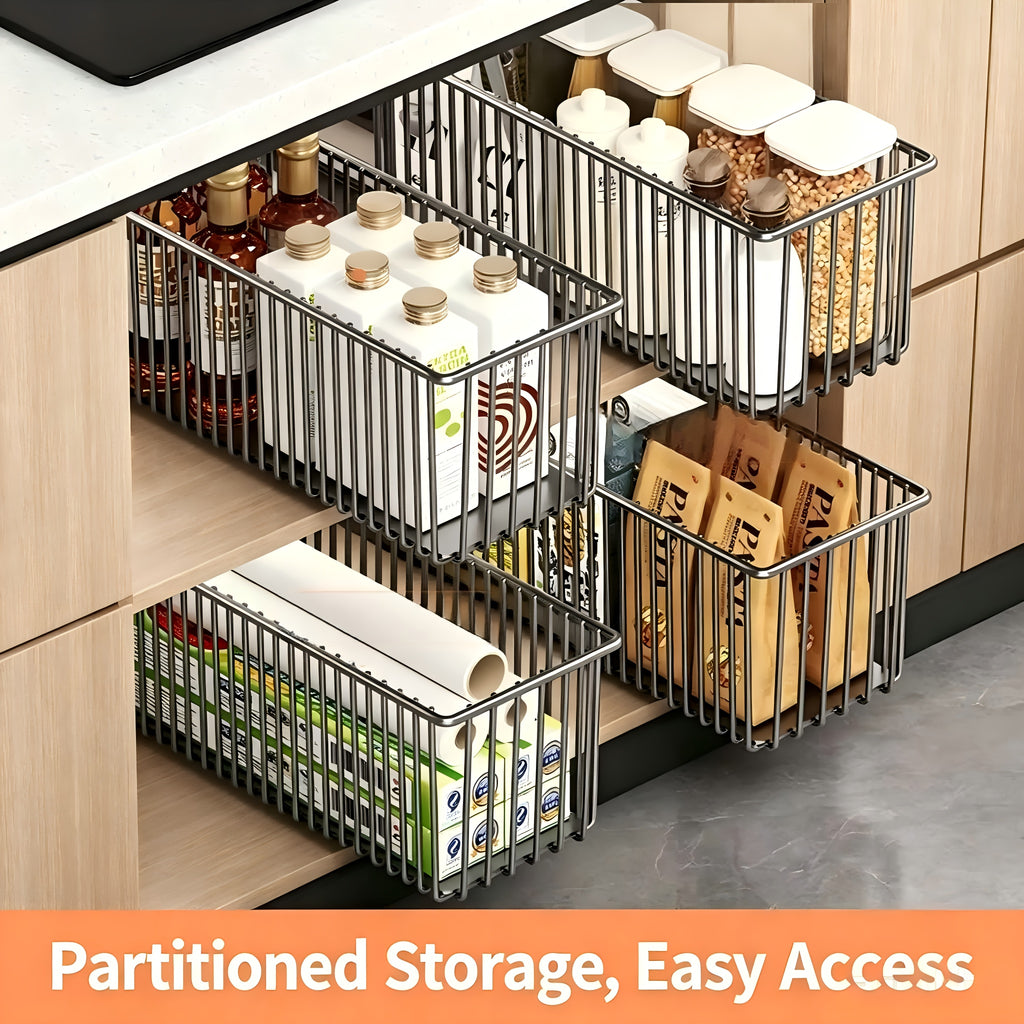 Pull-out Cabinet Organizer for Framed Cabinets. 16.73inch Deep, 7.09inch Height Keeps Seasonings Safe From Tipping. Ball-bearing Slides for Smooth, Quiet, Jitter-free Operation with Strong Load Capacity. Large Capacity Fits Kitchen Utensils