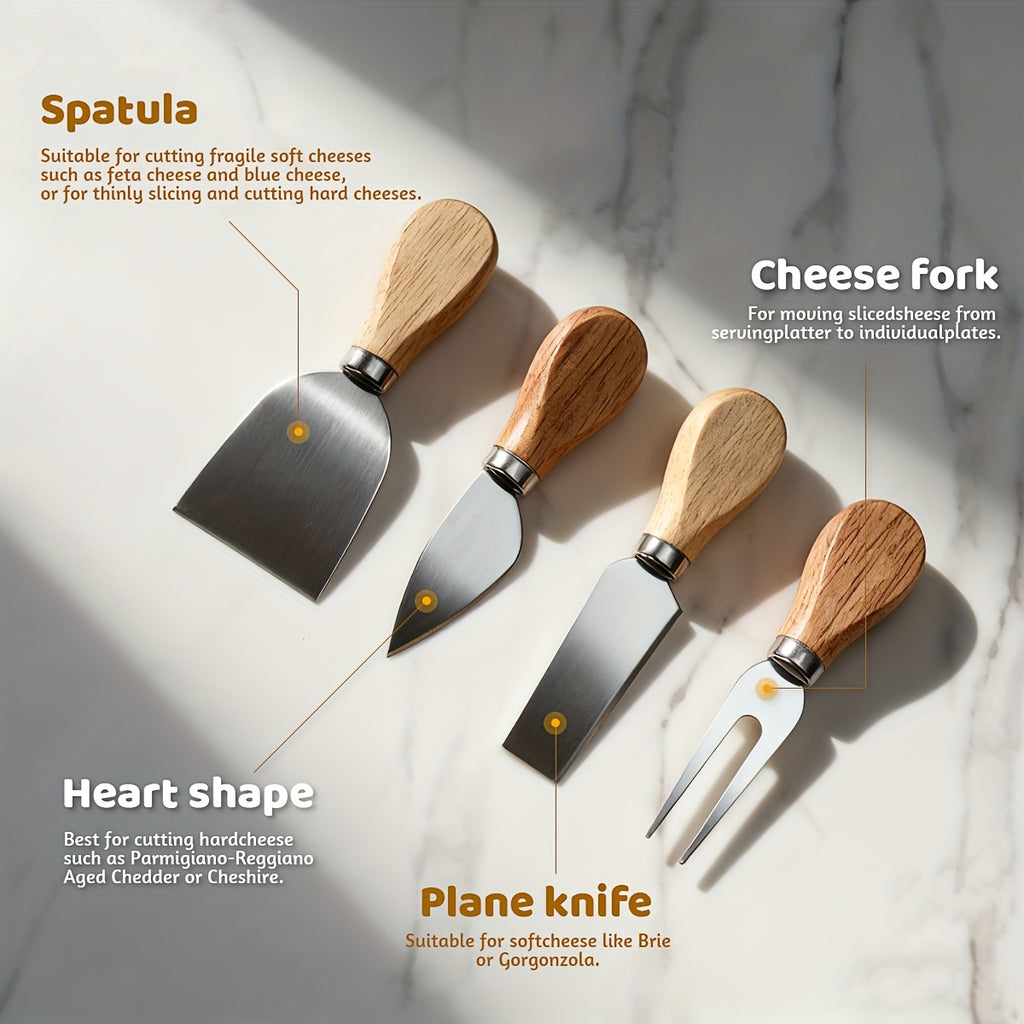 Large Charcuterie Board with 4 Knife Set - Wood and Bamboo Dinner Plates, Divided Sectionsfor Cheese, Meats, Fruits & Crackers - Party Platter for Weddings, Thanksgiving, Housewarming - Durable Board for