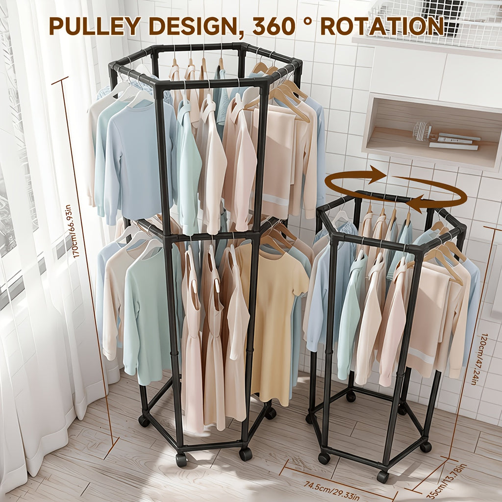 Compact Adjustable Home Storage Rack – durable multi-purpose storage, Rotating Clothing Rack with Wheels Heavy Duty Metal Garment Rack for Hanging Clothes Multifunctional, designed for American homes, daily convenience and practical gifting