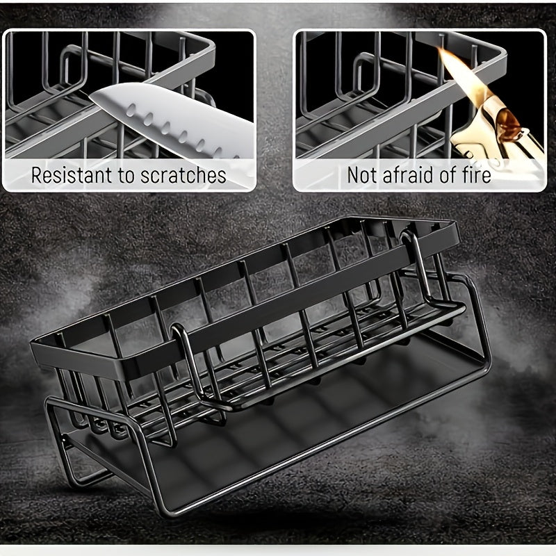 Kitchen Essential – Heavy-Duty Metal Kitchen Sink Organizer Tray - Built-in Sponge Holder with Dish Brush Slot - Space-Saving Countertop Organizer Compatible with Standard Sinks - Easy-Clean