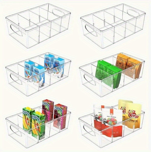 4/ 6/ 8 Transparent Stackable for food Storage Box With 3 Detachable Partitions For Food Storage Room Organization And Kitchen Storage Of Snacks, Stackable Refrigerator Kitchen Cabinets