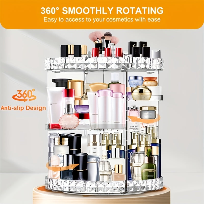 Smart Stackable Home Storage Bins – portable space-saving storage, 360 Degree Rotating Makeup Stand Large Capacity Makeup Product Storage Box 7 Adjustable Layers, designed for American homes, daily convenience and practical gifting