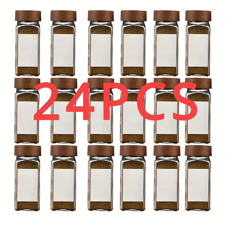 Versatile 4oz Glass Spice Jar Set – clear reusable pantry storage, 4oz Square Spice Jar Set with Acacia Wood Lids - 12 24pcs Includes Sticker, designed for American homes, daily convenience and practical gifting