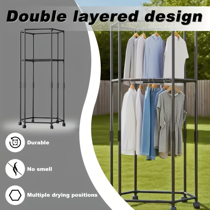 Compact Adjustable Home Storage Rack – durable multi-purpose storage, Rotating Clothing Rack with Wheels Heavy Duty Metal Garment Rack for Hanging Clothes Multifunctional, designed for American homes, daily convenience and practical gifting