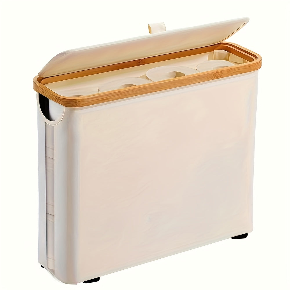Toilet Paper Holder – Bamboo Toilet Paper Holder - Modern Bathroom Storage Cabinet Container