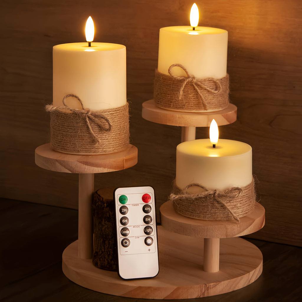 3pcs Flameless Candle Light Set, Remote Control And Tied Rope Electronic Candles, Battery-Operated (Batteries Not Included In Shipping), Suitable For Birthday And Wedding Props, Remote Control Candles, Ideal For Home, Bedroom, Weddings, Proposals