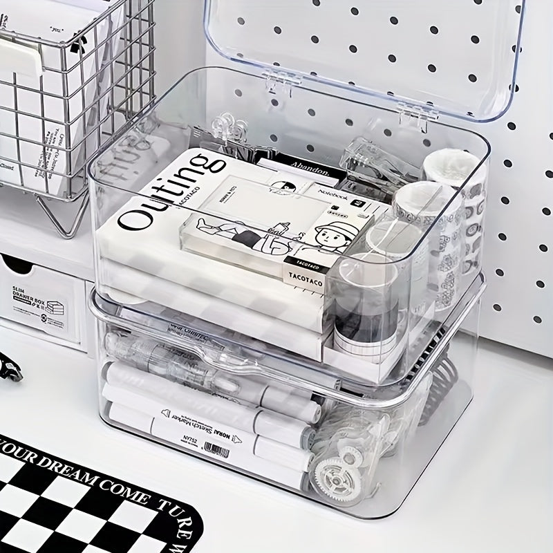 2-6pcs Large Stackable Storage Boxes, Transparent Plastic Storage Box with Lid, Home Office Additions Organizer, for Kitchen Food, Cosmetics, Makeup, Office Additions, Stationery, Desk & Drawer Organizer for Home Storage