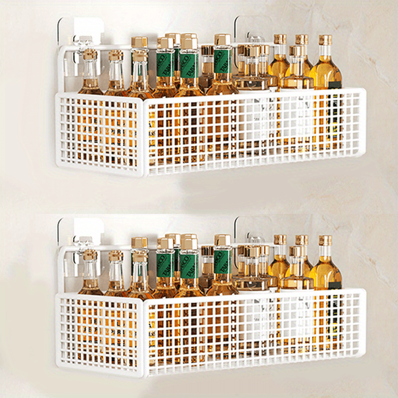 2pcs Easy Installation Bathroom Stainless Steel Shelf, Wall Hanging, Non-Tracking Stickers for Bathroom, Balcony, Kitchen And Toilet Storage, Drill-Free Wall Mounted Organizer, Shelf Baskets