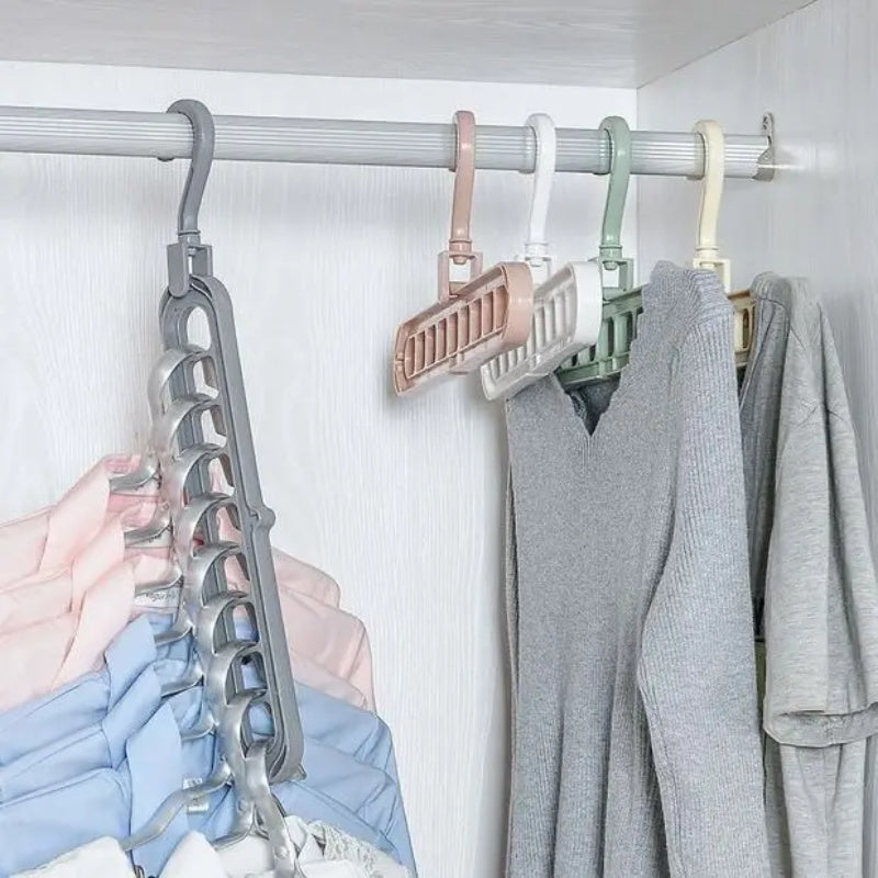 Set of 5 Sturdy Foldable Plastic Hangers Featuring 9 Holes - Designed to Prevent Slipping, These Porous Hangers Are Ideal for Organizing Clothes in Closets, Wardrobes, And Dorm Rooms While Saving Space