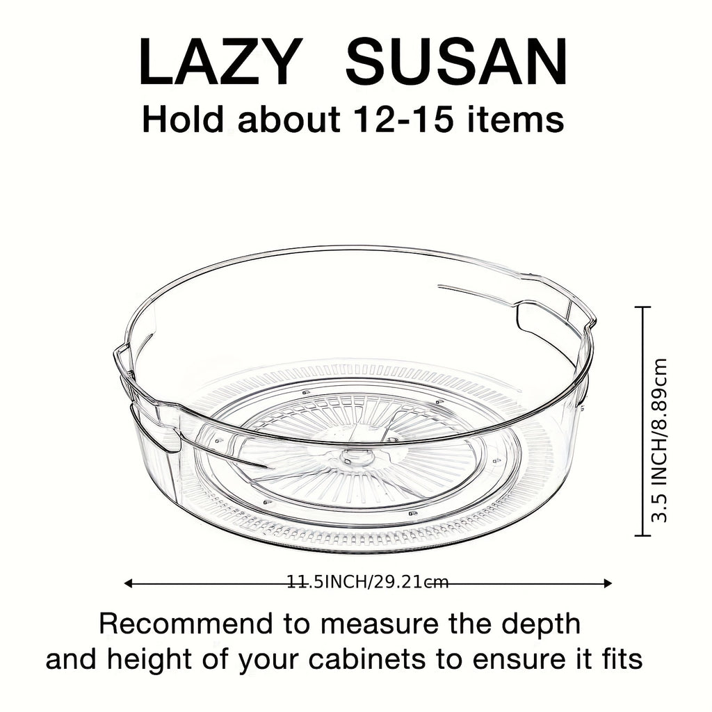 4pcs Lazy Turntable Organizer Set for Cabinets, Upgraded 11.5-Inch Transparent Lazy Turntable with Handle and Raised Edge, Rotatable Spice Storage Rack, Suitable for Kitchen, Pantry, Fridge, Bathroom, Dining Table