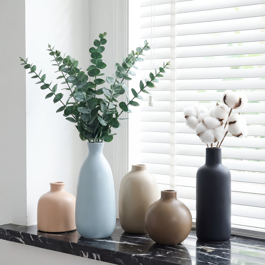 Compact 5pcs Ceramic Flower Vase – tabletop floral display and modern home decor, 5pcs TOMNK Ceramic Flower Vases Large Farmhouse Style Table Vases Vintage Cylinder, designed for American homes and practical gifting