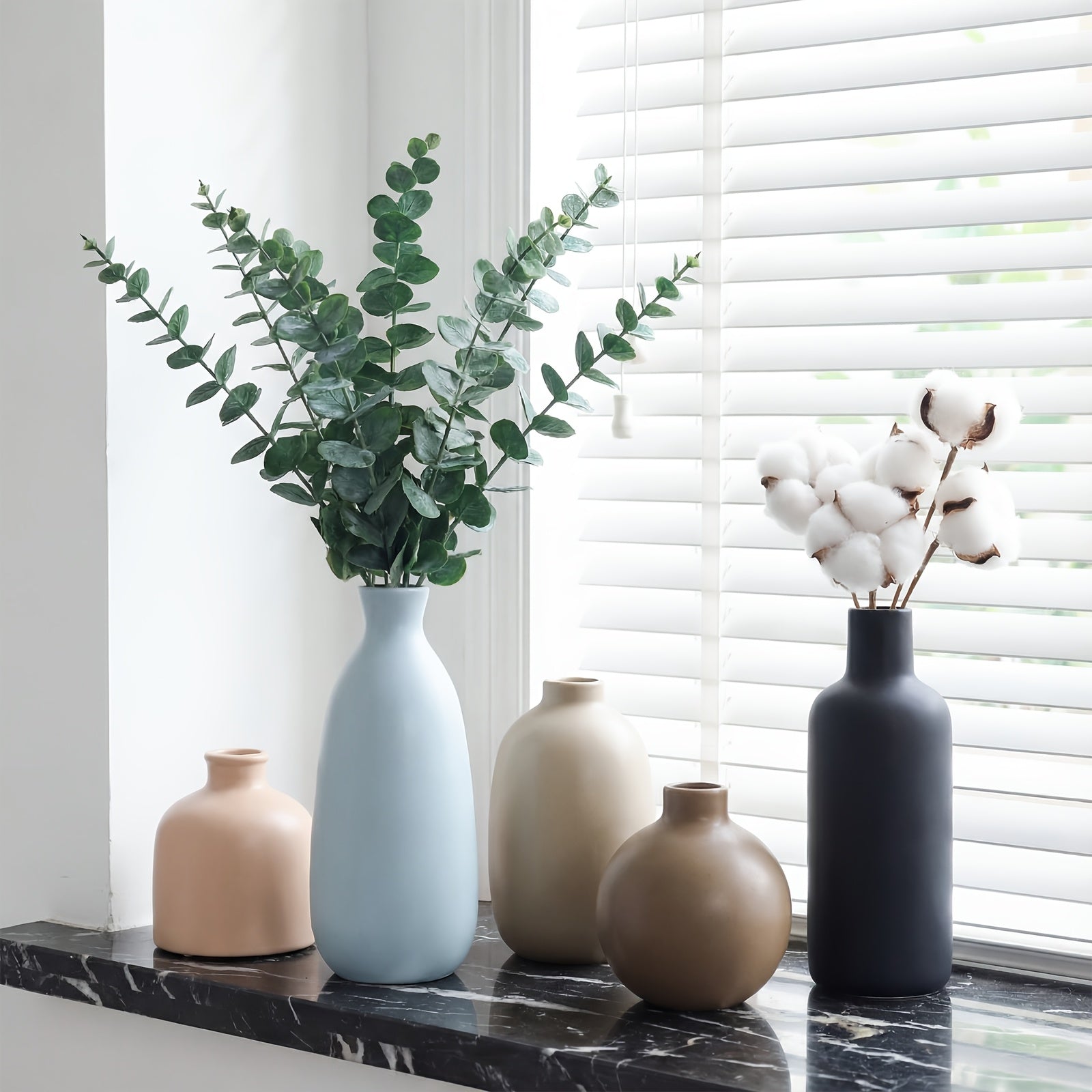 Compact 5pcs Ceramic Flower Vase – tabletop floral display and modern home decor, 5pcs TOMNK Ceramic Flower Vases Large Farmhouse Style Table Vases Vintage Cylinder, designed for American homes and practical gifting