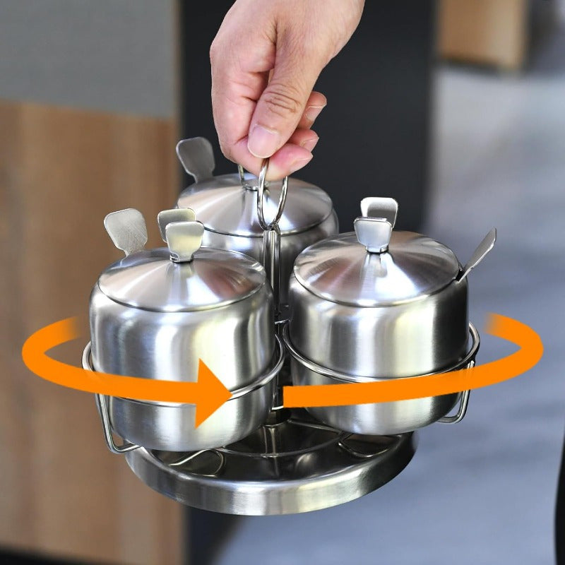 Premium 3pcs Adjustable Home Storage Rack – durable multi-purpose storage, 3pcs Stainless Steel Rotating Spice Rack Condiment Set with Spinning Base Lids Spoons -, designed for American homes, daily convenience and practical gifting