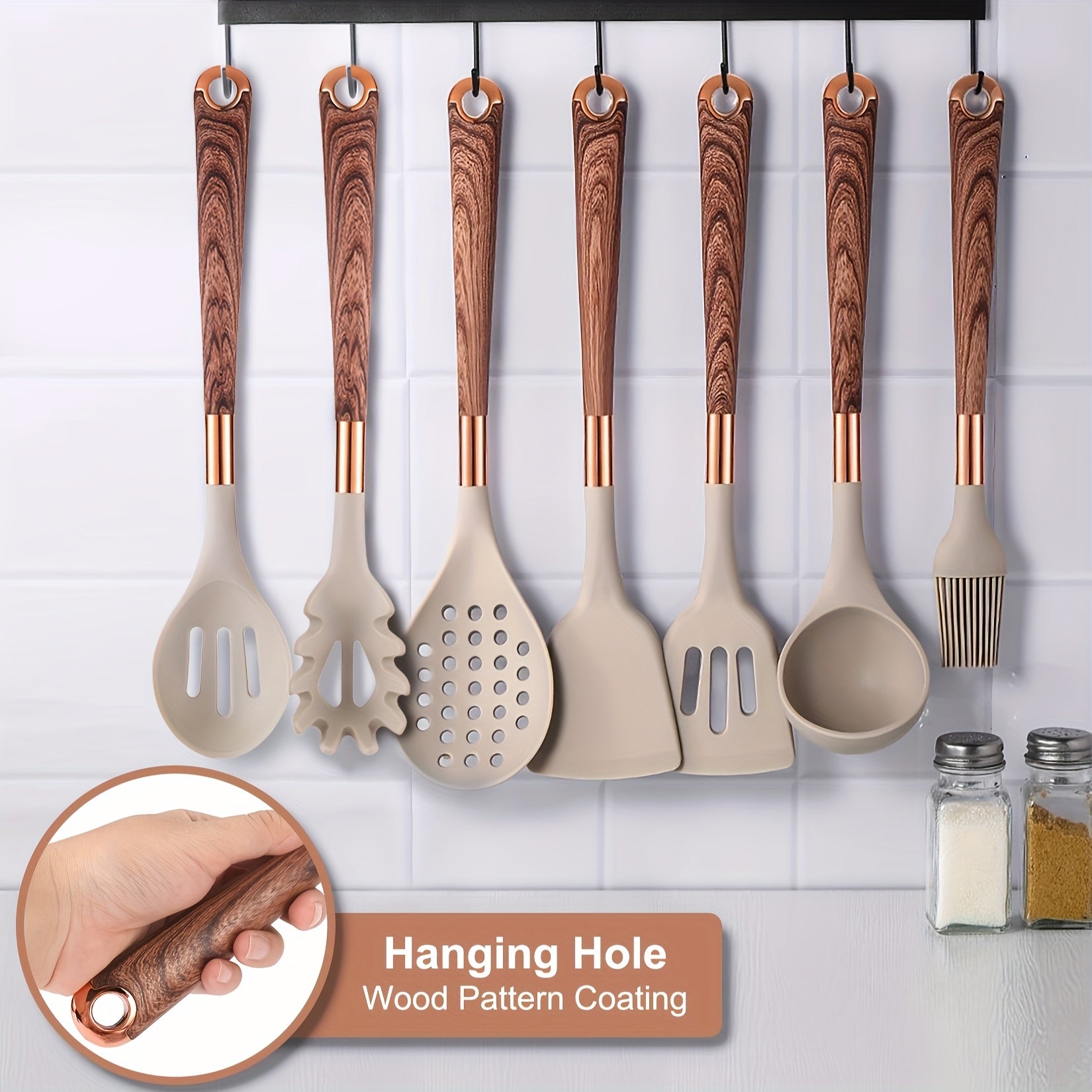 24pcs Silicone Cooking Utensils Set - Kitchen Utensils Set with Storage Box, Wood Pattern Handle Silicone Utensils for Cooking with Food Safety Turner, Pasta Server, Skimmer, Ladle, Spoon, Tong, Whisk