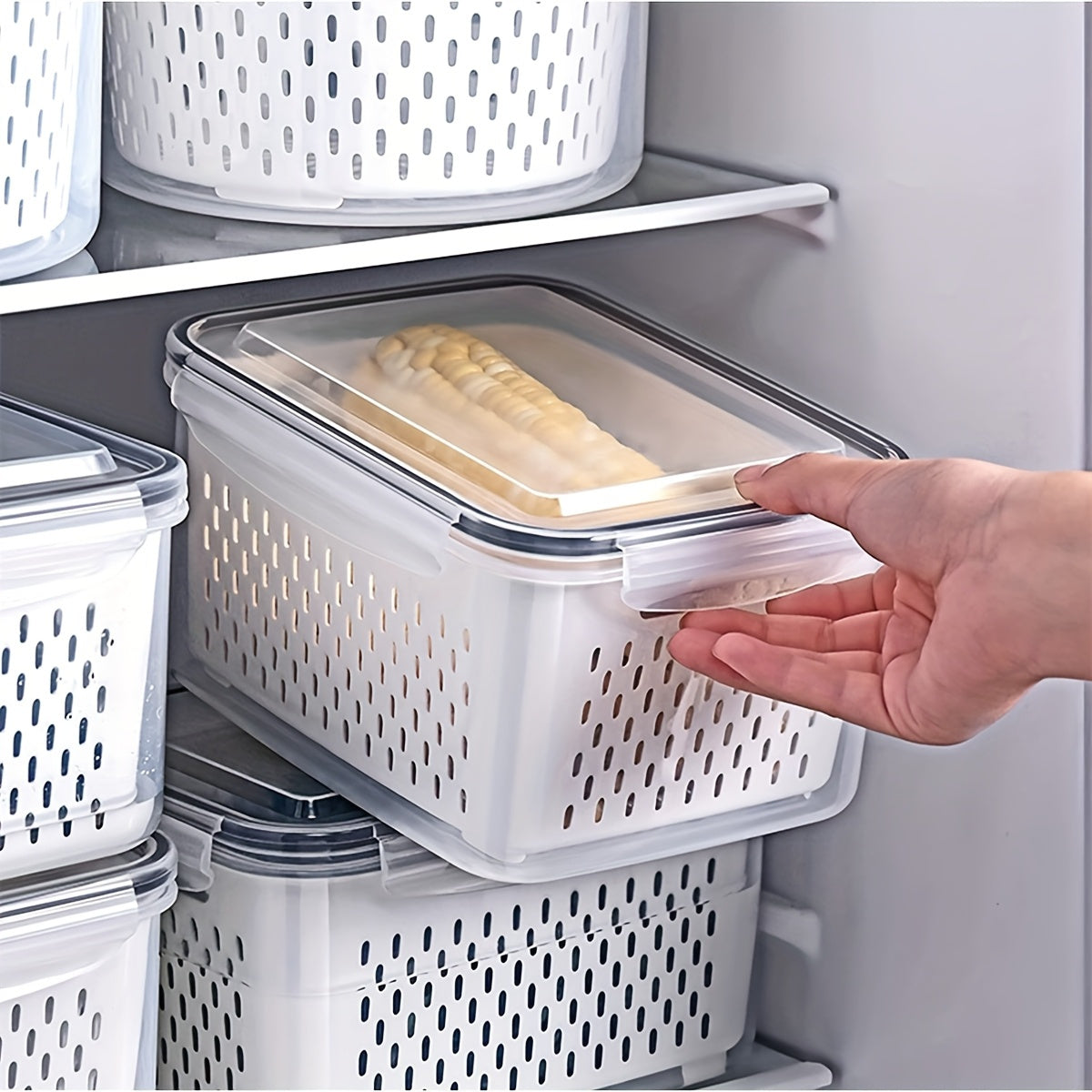 Kitchen Essential – 9pcs BPA-Free Immune Plastic Food Storage Container Set with Drain Basket and Lids - Leakproof, Fridge-Safe, Reusable Multi-Purpose Kitchen Organizer for Fruits, Vegetabl