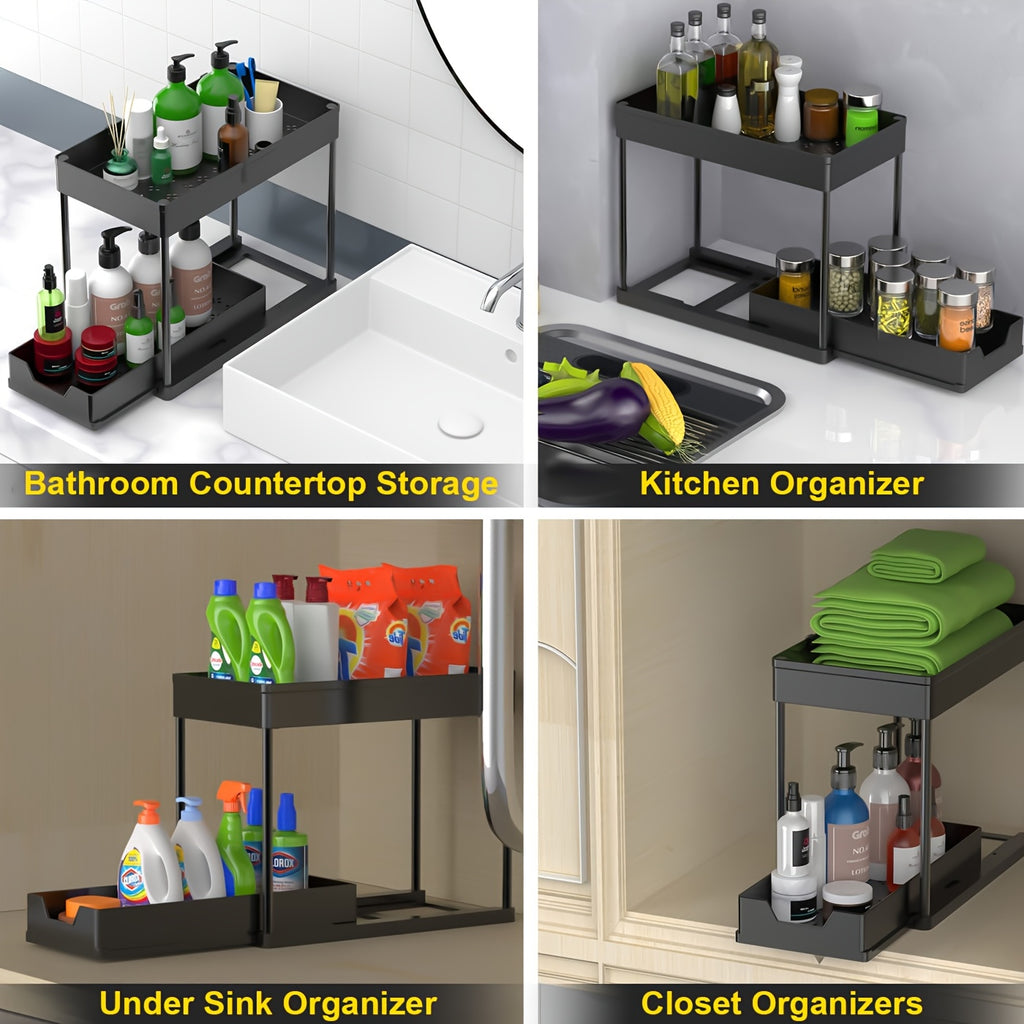 Modern 2pcs Pull-Out Cabinet Organizer – smooth-access cabinet organization, 2pcs Sliding Cabinet Basket Storage Drawer Under Sink Organizer Bathroom Cabinet Organizer Multi-Purpose Organizer, designed for American homes, daily convenience and practi