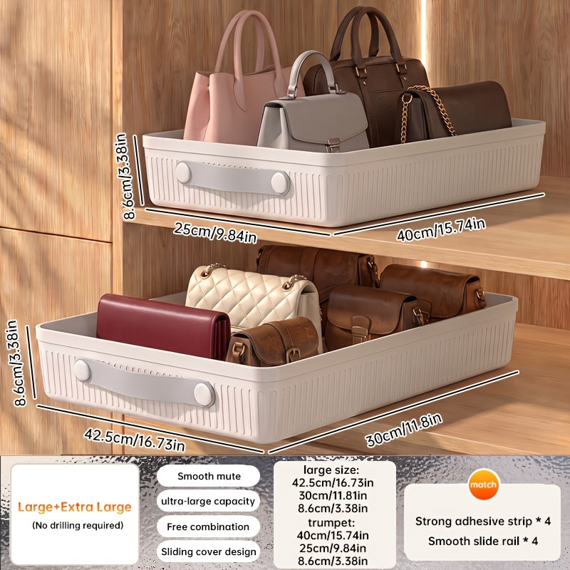 Pull-Out Cabinet Organizer Tray, Heavy-Duty Sliding Drawer with Smooth Steel Ball Bearing Rails, No-Drill Adhesive Installation, Multi-Purpose Storage for Kitchen Cabinets, Pantry, Closet, Under Sink & Home Organization