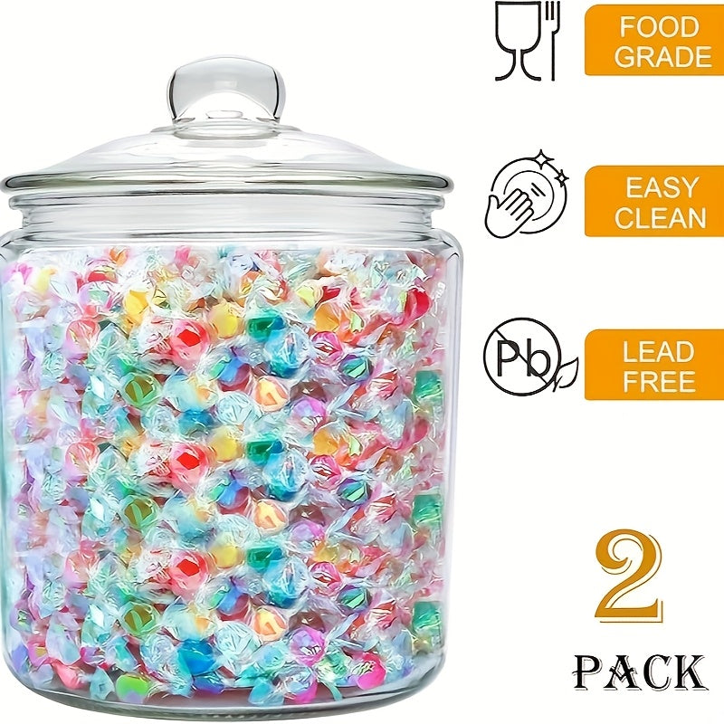 2-Piece Glass Pantry Jar Set with Flip-Top Lid - Reusable Round Container for Cookies, Candy, Pasta - Hand Wash Only