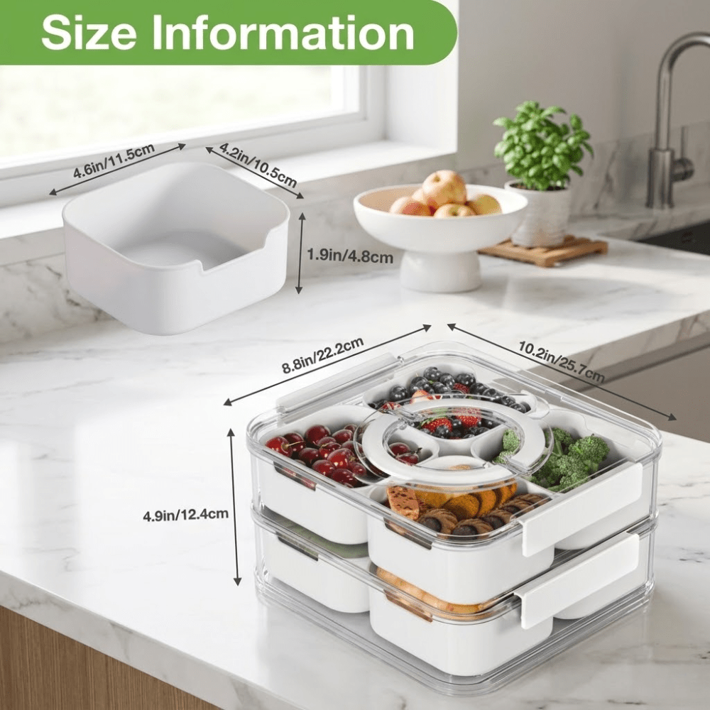 Space-Saving Refrigerator Storage Organizer – easy-access fridge organization, 2-Tier 8 Compartment Stackable Fridge Fruit Storage Containers with Lid and Foldable Handle Snackle, designed for American homes, daily convenience and practical gifting