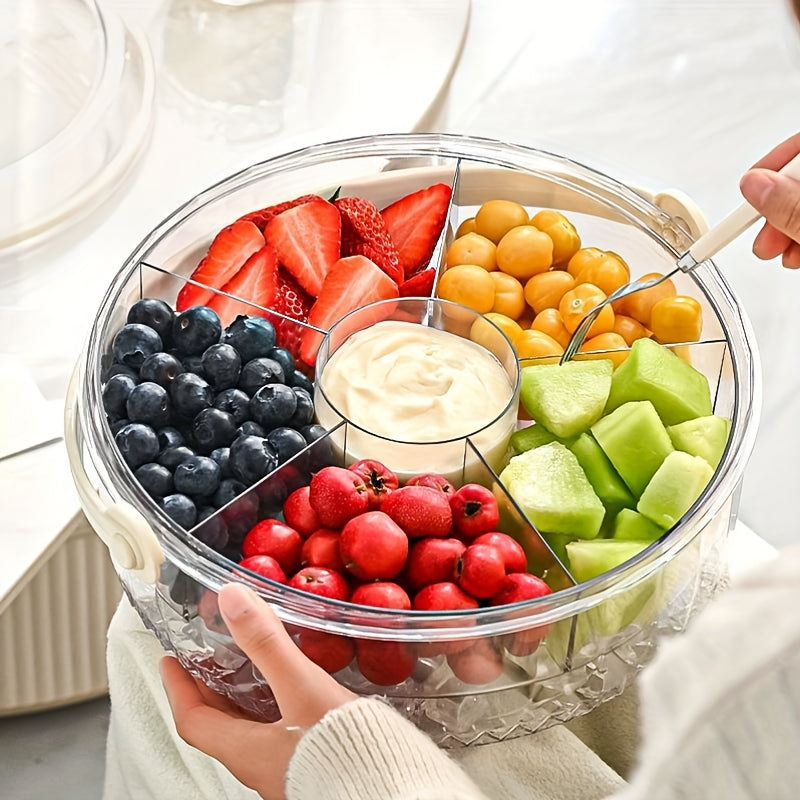 Smart Stackable Home Storage Bins – portable space-saving storage, 5-Compartment Round Plastic Storage Container with Flip-Top Lid Handle - Spill-Proof Divided Serving Dish, designed for American homes, daily convenience and practical gifting