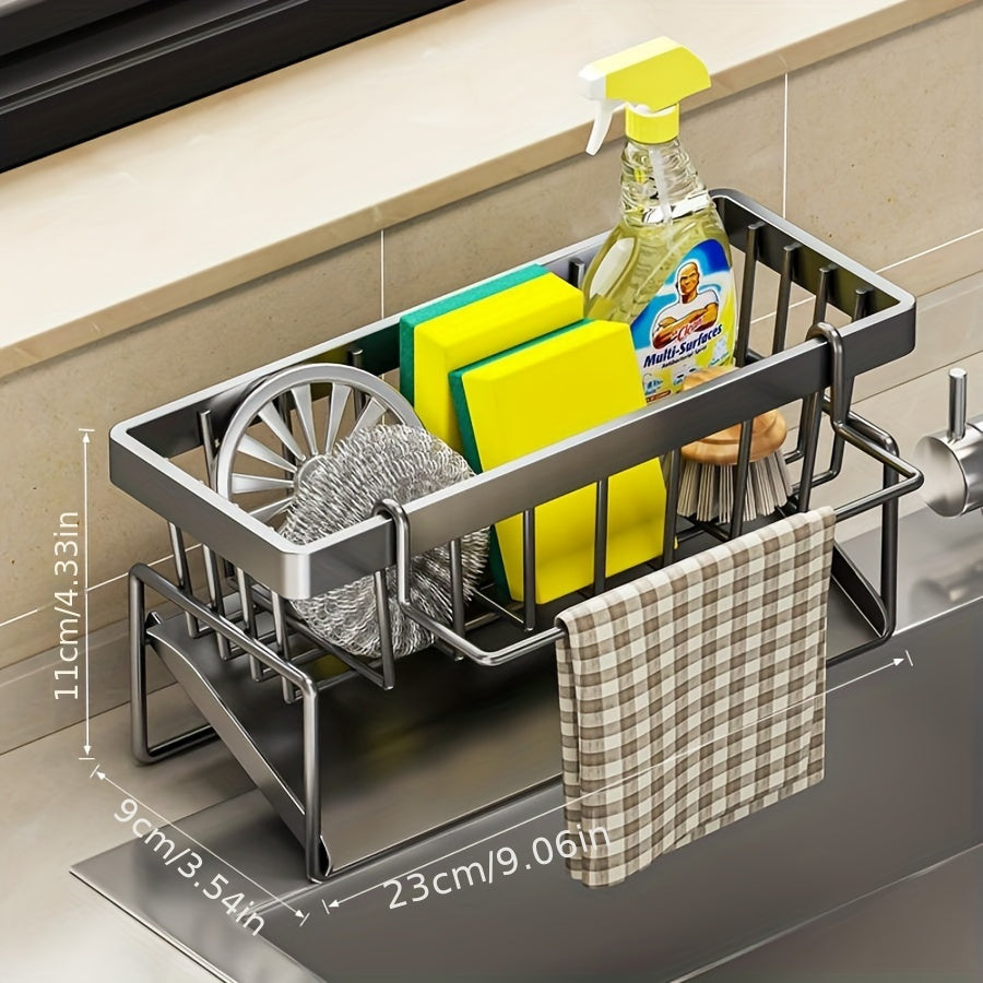 Kitchen Essential – High Quality Kitchen Sponge Rack Above Sink, Carbon Steel and Plastic Dishwasher Rack, Multifunctional Towel and Sponge Storage Rack, Space Saving Home Organizer -9.06x4.