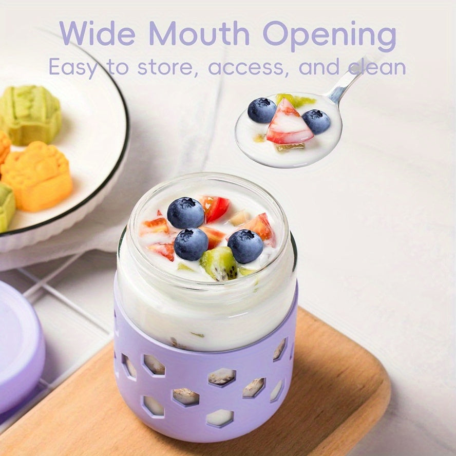 6-pack 16 Oz Overnight Oats Containers With Lids Protective Silicone Sleeve, Glass Jars With Airtight Lids, Wide Mouth Mason Salad Jars, Glass Food Storage Containers For Snacks Yogurt Spice Sugar
