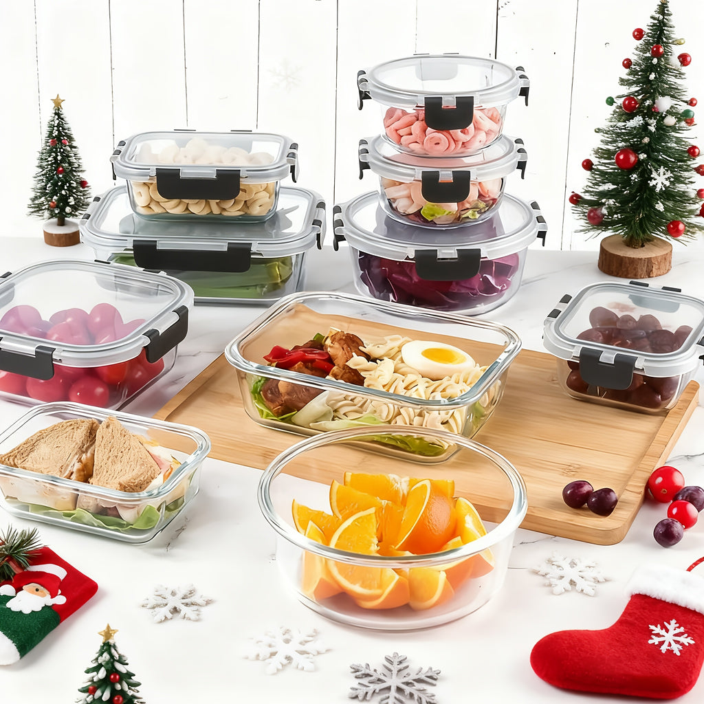 24pcs Glass Storage Containers with Lids | Leak Proof Airtight Bento Boxes (12 Containers 12 Lids) for Microwave, Oven, Freezer, And Dishwasher | Clip-On Closure, Microwave Safe, Perfect Holiday Gift for Family And Friends