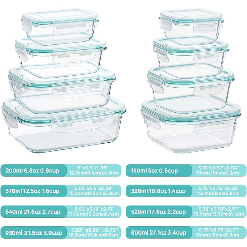 16pcs (8 Lids 8 Containers) Airtight Glass Food Storage Containers Lunch Boxes Microwave Oven Safe Perfect For Salads Fruits Vegetables And Sandwiches Lunch Boxes Airtight Storage Durable Glass Food Storage Set
