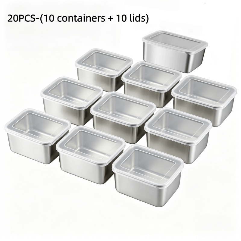 Easy-Access 20pcs Refrigerator Storage Organizer – easy-access fridge organization, 20pcs 10 Containers And 10 Lids Stainless Steel Food Storage Containers with Lids -, designed for American homes, daily convenience and practical gifting